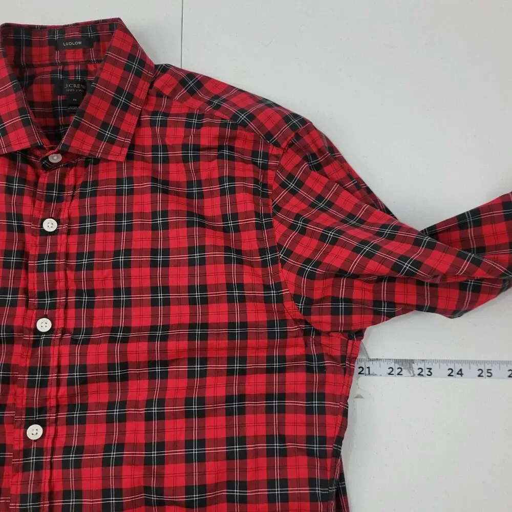 J.Crew Ludlow 120's 2 play dress shirt‎ button down men red plaid M 2330
